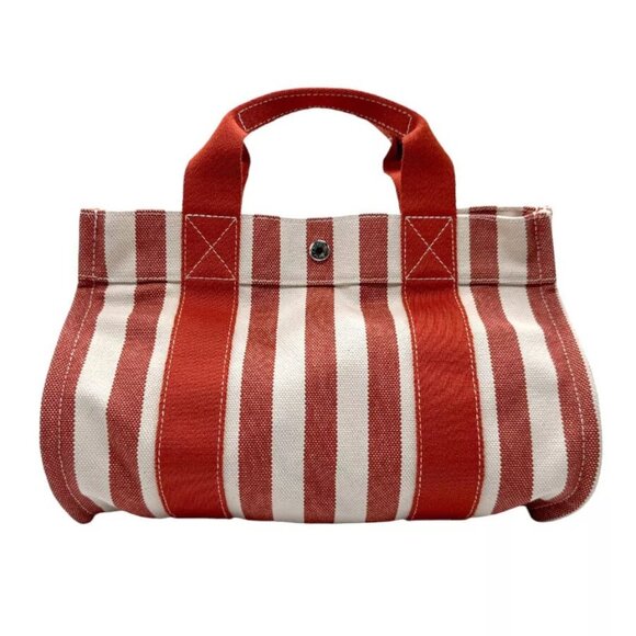 Auth HERMES Cannes PM Handbag Red/White Canvas - Picture 1 of 13